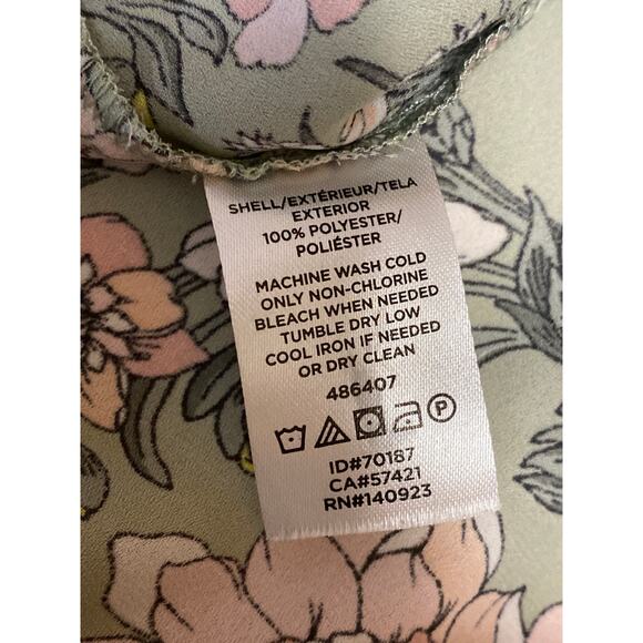 Ann Taylor LOFT Green Floral Ruffle Sleeve Tie Neck Bow Shirt Blouse Top Size M - Picture 4 of 4